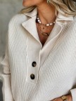 Casual Solid Polo Loosen Button Sweater