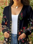 Floral Print Cape Collar Long Sleeve Vacation Casual Knit coat