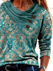 Cross Neck Geometric Long Sleeve Tops