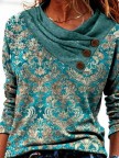 Cross Neck Geometric Long Sleeve Tops