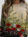 Crew Neck Floral Causal Sweatshirt