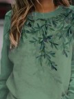 Leaves Loosen Crew Neck Long Sleeves Sweatershirt