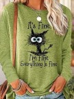 Cat CottonBlend Crew Neck Casual Tops